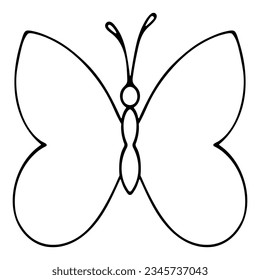 Butterfly. Front view. Sketch. Cute insect with wings and antennae. Vector illustration. Fluttering butterfly. Coloring book for children. Doodle style. Outline on isolated background. 