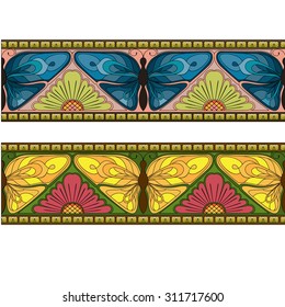 Butterfly garden horizontal seamless pattern