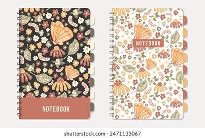 Butterfly garden notebook cover collection - seamless butterfly garden pattern. Stationery, planner, decor, notes, scrapbook. vector eps 10	