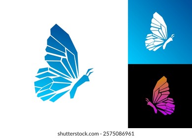 Butterfly geometric blue icon logo abstract graphic design isolated vector
