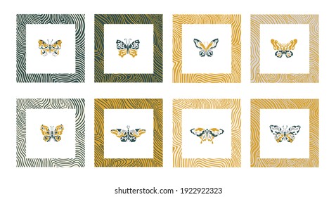 Butterfly geometric boho elements collection.Japanese graphic vector yoga ornament card. tribal shapes minimalist design.Gypsy vibes ethnic style.eco spa  and nature  set.hand drawn feathers for decor