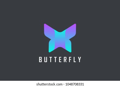 Butterfly geometric design abstract Logo vector template. Letter X violet technology style Logotype concept icon.