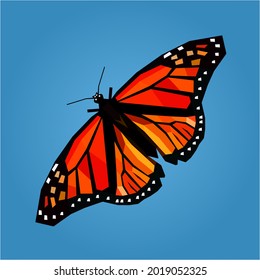 Butterfly geometric design, low poly triangular and wire frame vector illustration EPS 10 isolated. Polygonal style trendy modern logo design. Suitable for printing on a t-shirt.
