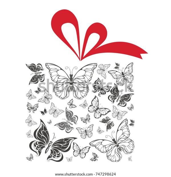 butterfly gift box red ribbon vector stock vector royalty