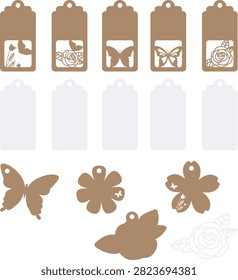 Butterfly Gift Tag Bundle with Hanging Labels, Butterfly and Flower Shapes for Party Favors, Packaging, Scrapbook and Spring Craft Design