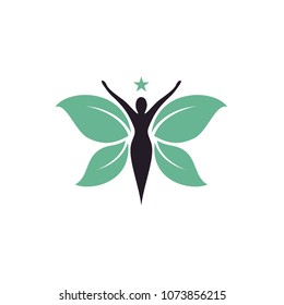 Butterfly Girl with Wings Leaf for Wellness Woman Healthy  Life Nature Nutritions logo design inspiration