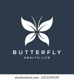 Butterfly girl with wings leaf for wellness woman healthy life nature nutritions logo design inspiration
