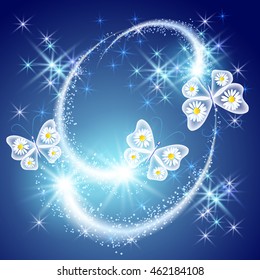 Butterfly with glowing firework and sparkle stars