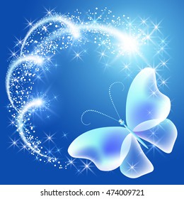 Butterfly with glowing firework and sparkle stars