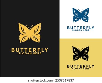 Ícone do logotipo da beleza de ouro borboleta, design do logotipo da borboleta abstrato criativo Premium Vetor