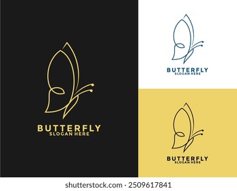 Butterfly Gold Line Beauty logo icon, Creative abstract butterfly logo design Premium Vector