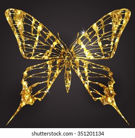 Butterfly  gold logotype. Abstract polygonal logo design concept for beauty salon, spa, cosmetics, plastic surgery. Vector logo template. 