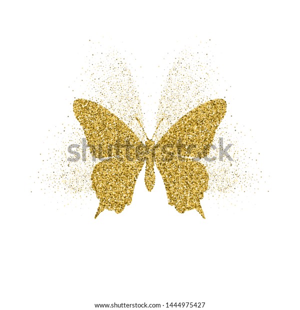 きらめく輝く蝶の金色の輝きのアイコン 白い背景に美しい夏の金のシルエット 結婚式 ファッション 装飾 タトゥー 豪華な装飾デザインエレメントのベクター イラスト のベクター画像素材 ロイヤリティフリー