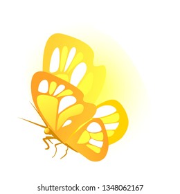 Butterfly with golden wings isolated on white background. Vector cartoon close-up illustration.