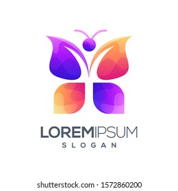 butterfly gradient color logo design