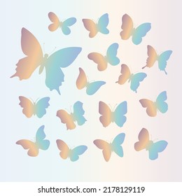 Butterfly gradient illustration collection. Suitable for stickers, icons, symbols, stationery, web, and print. Flat hand-drawn editable vector warm vintage graphic element.