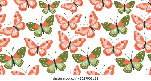 Butterfly Graphic art, seamless pattern for decorating all fashion designs, fabrics, wallpapers and prints. on a light background