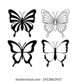 Butterfly graphic icons in linear style on white background