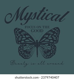 Butterfly graphic print design. Wild mystical artwork for t shirt print, poster, sticker, background and other uses.