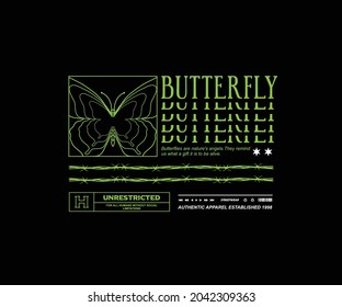 Butterfly Green Graphic Design For T Shirt Street Wear