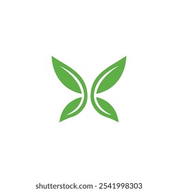 Mariposa Hojas de hoja verde Logotipo diseño Vector Plantilla