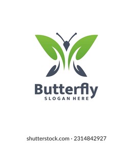 Butterfly green leaf logo template design. Vector illustration