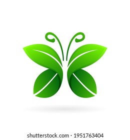 butterfly green leaf logo vector icon