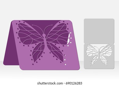 Butterfly greeting card laser cutting. Silhouette design. It is possible to use for weddings, Valentines, birthday, invitations, presentations, greetings, holidays, celebrations, save the day. Vector.