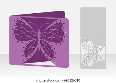 Butterfly greeting card laser cutting. Silhouette design. It is possible to use for weddings, Valentines, birthday, invitations, presentations, greetings, holidays, celebrations, save the day. Vector.