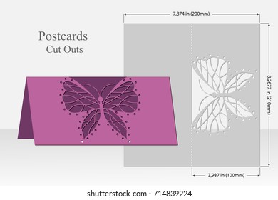 Butterfly greeting card laser cutting. Silhouette design. It is possible to use for weddings, Valentines, birthday, invitations, presentations, greetings, holidays, celebrations, save the day. Vector.