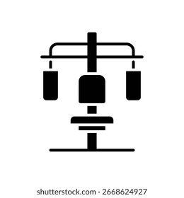 Ícone de máquina de ginástica de borboleta. Estilo sólido simples. Fitness, esporte, treinamento, equipamento, poder, força, ombro, peito, conceito de exercício. Silhueta, símbolo de glifo. Design isolado do vetor