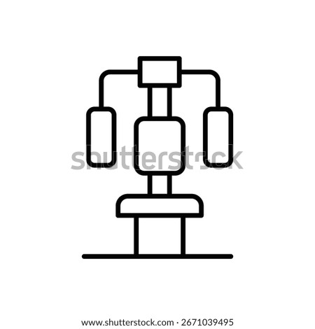 Butterfly gym machine icon. Simple outline style. Fitness, sport, training, equipment, power, strength, shoulder, chest, exercise concept. Thin line symbol. Vector isolated design
