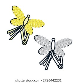 Schmetterling Haarspangen technische flache Skizze Vektor Mockup Illustration.