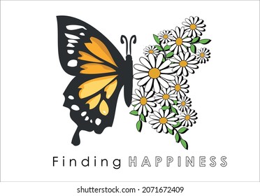 butterfly with half a daisy flower and slogan vector design