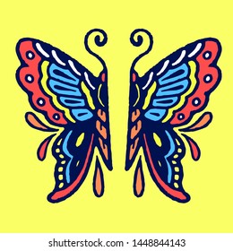 Butterfly in Half Old School Tattoo Vector