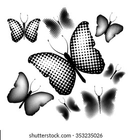 Butterfly of halftone dots. Vector