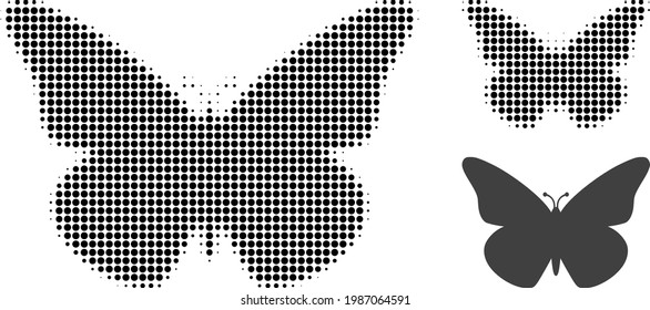 Butterfly halftone dotted icon. Halftone pattern contains round elements. Vector illustration of butterfly icon on a white background.