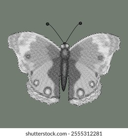 Butterfly in halftones Butterfly in dots. Element of collage .  Vector illustration. 