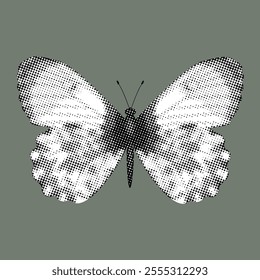 Butterfly in halftones Butterfly in dots. Element of collage .  Vector illustration. 