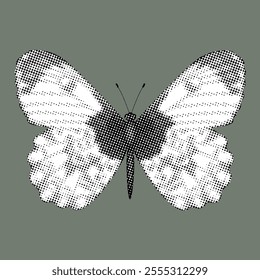 Butterfly in halftones Butterfly in dots. Element of collage .  Vector illustration. 