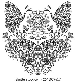 Butterfly hand drawn for adult coloring book