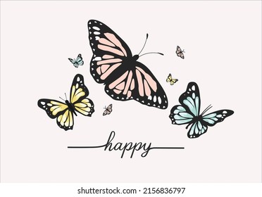 butterfly hand drawn design vector 