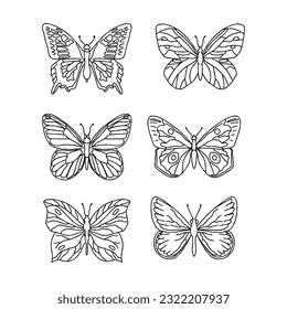butterfly hand drawn doodle illustrations vector set