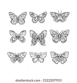 butterfly hand drawn doodle illustrations vector set
