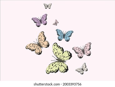 butterfly hand drawn vector art flock of tropical butterflies isolated on a white background