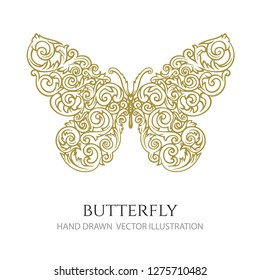 Butterfly. Hand drawn vector butterfly illustration. Butterfly with floral ornaments.