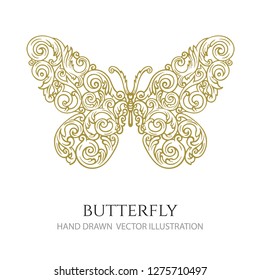 Butterfly. Hand drawn vector butterfly illustration. Butterfly with floral ornaments.