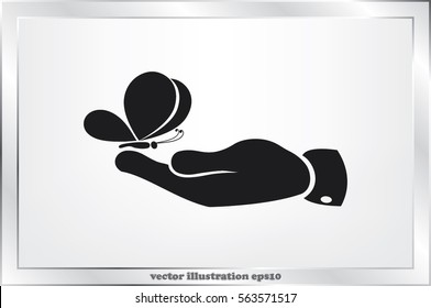 butterfly, hand icon vector illustration. 