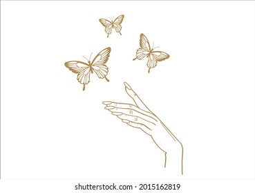 butterfly and hand vector art design Evil eye vector seamless pattern. Magic, witchcraft, occult symbol, line art collection. Hamsa eye, magical eye, decor element. Blue, white, golden eyes. Fabric, t