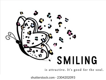 butterfly handdrawing with colorful leopard print smiling text vector